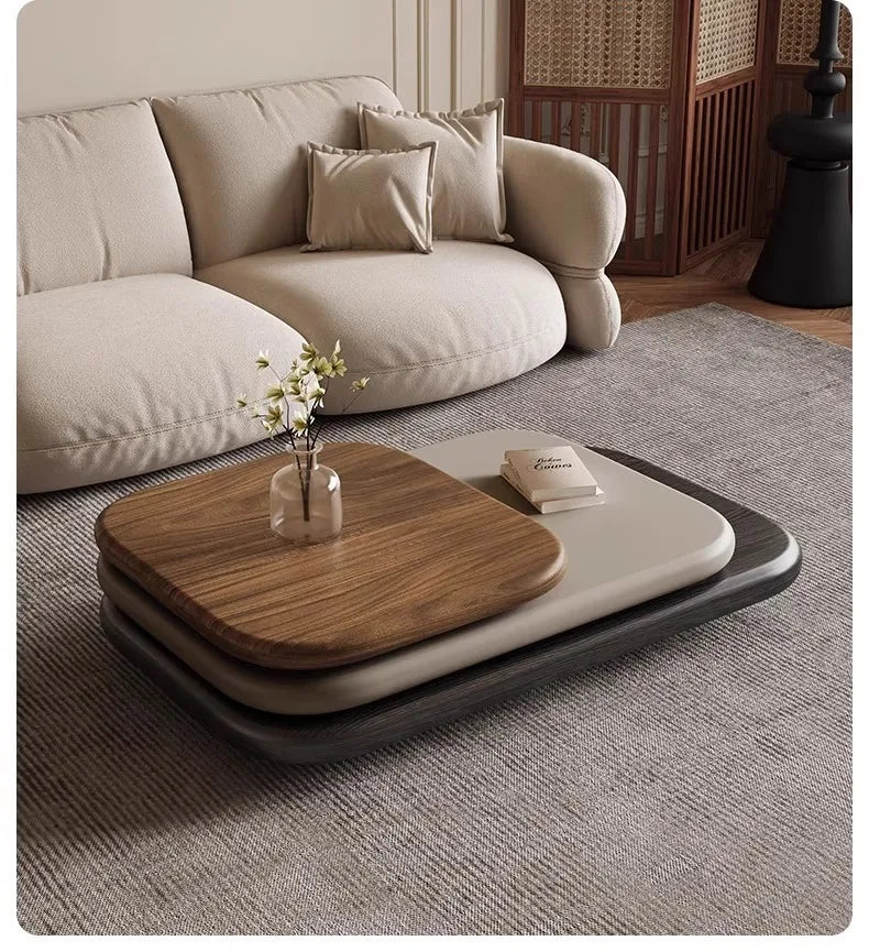 Rotating oval wood coffee table — close-up product view