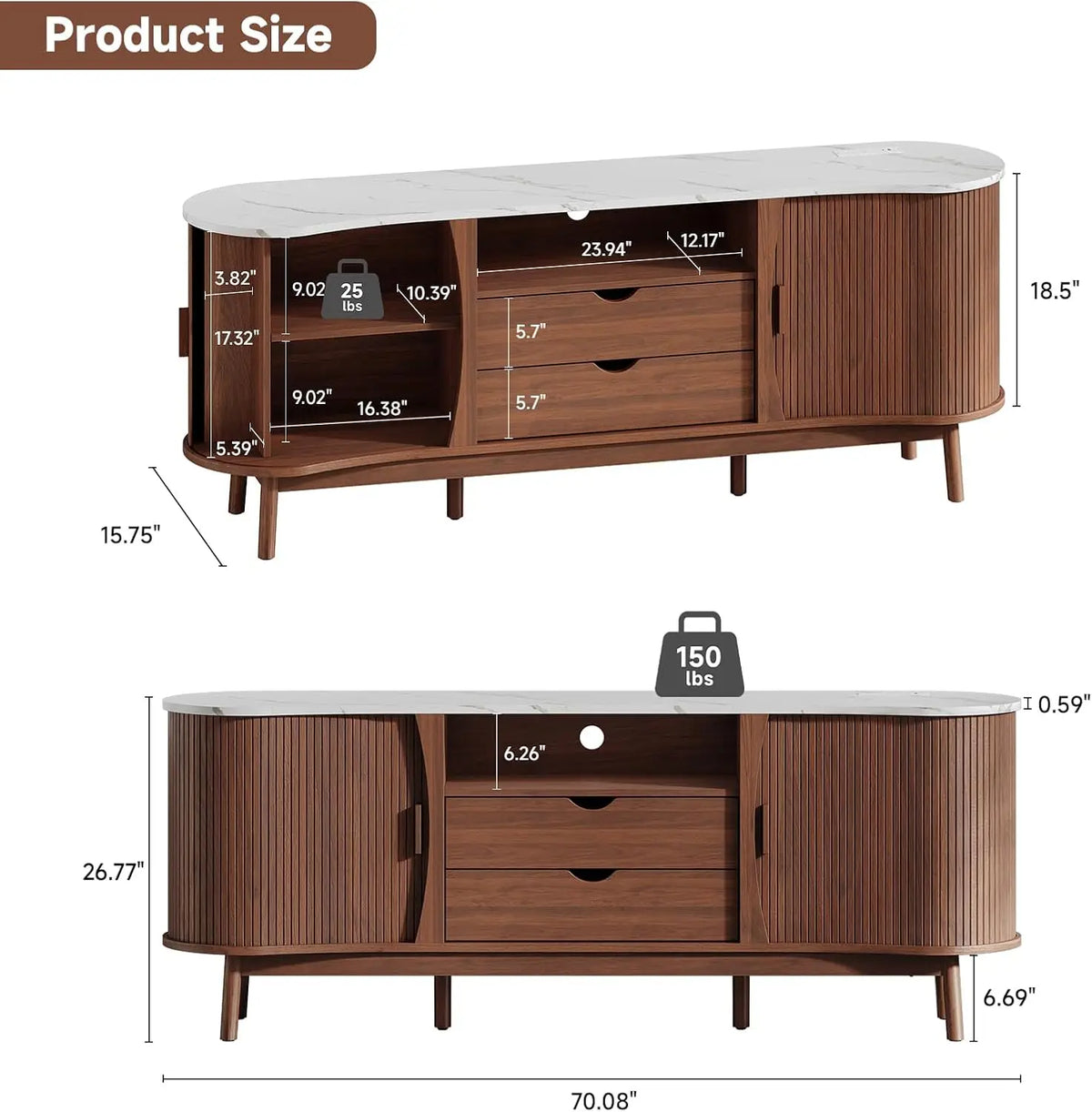 70" Fluted TV Stand — Mid-Century Entertainment Console