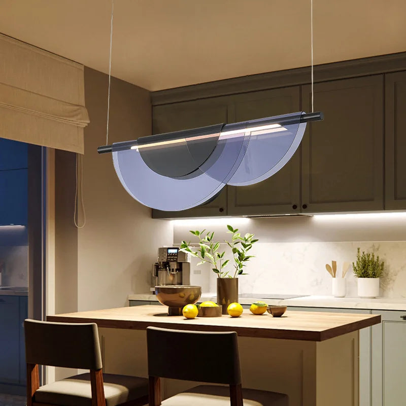 Nordic Blue Amber Acrylic Pendant Lights Living Room Makaron Hanging Lamp for Bedroom Dinning Room — room setting