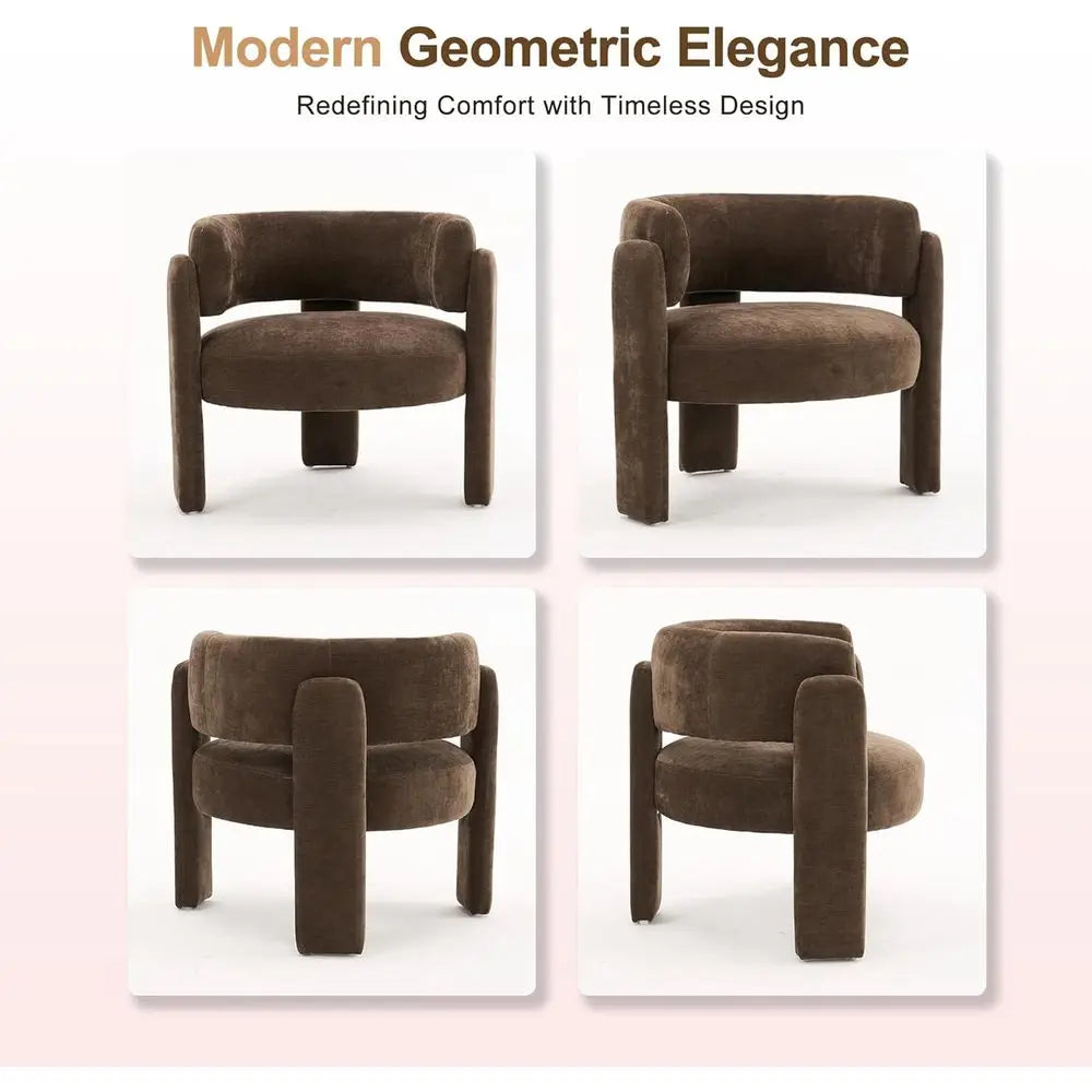 Brown Curved-Back Armchair — 3-Leg Reading Chair (Set of 2)