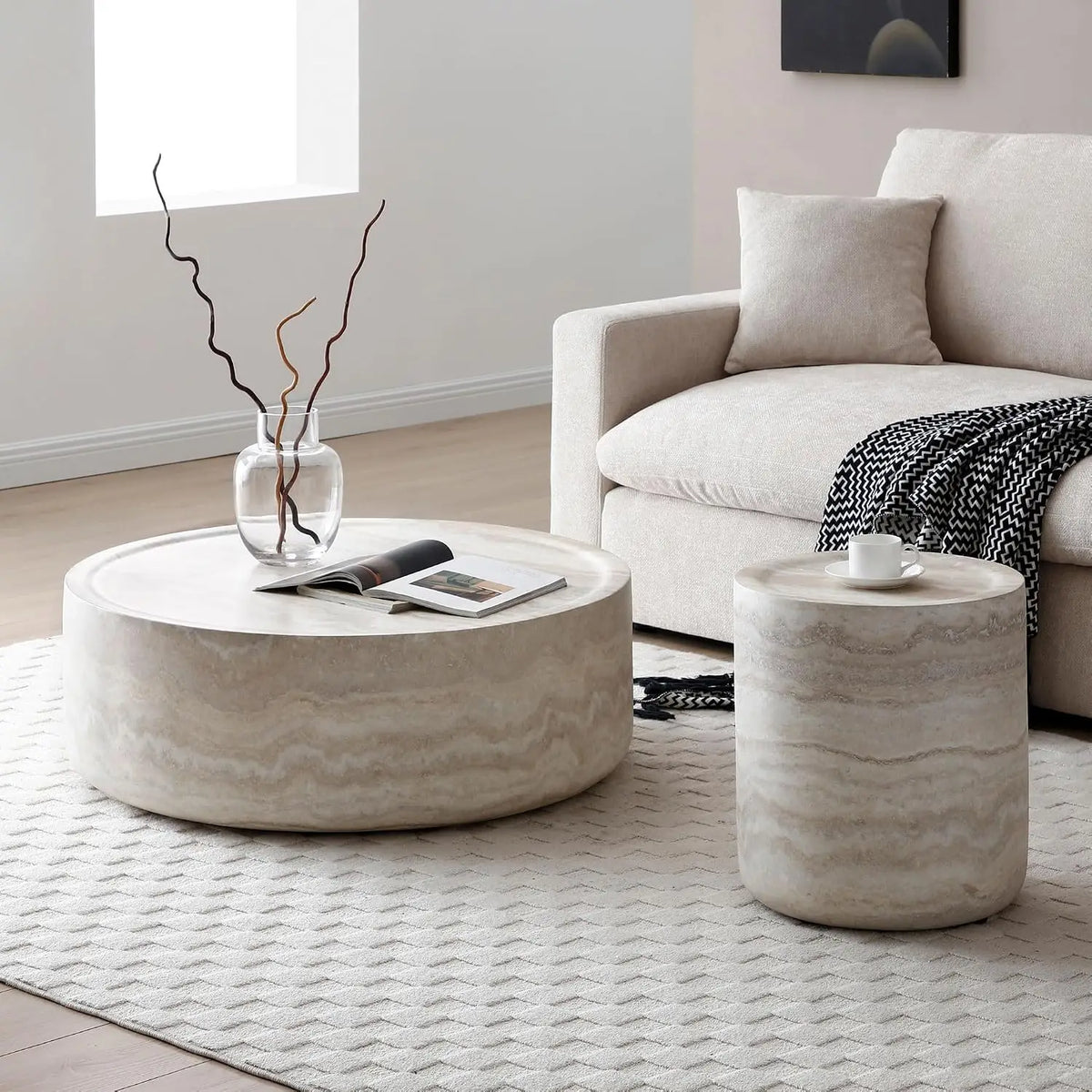 Drum Stone Coffee Table - Faux Marble Modern