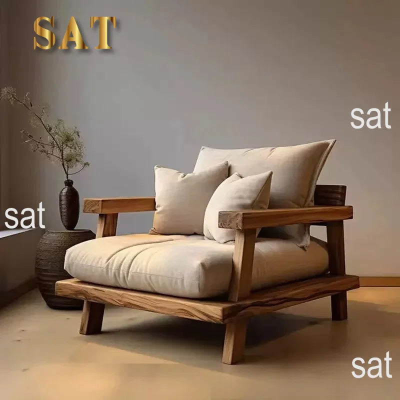 Wabi-Sabi Solid Wood Sofa Bed — Old Elm — feature view