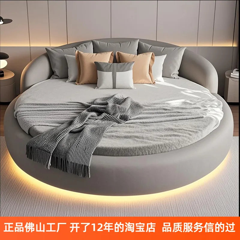 Floating Platform Bed - Modern Circular Headboard