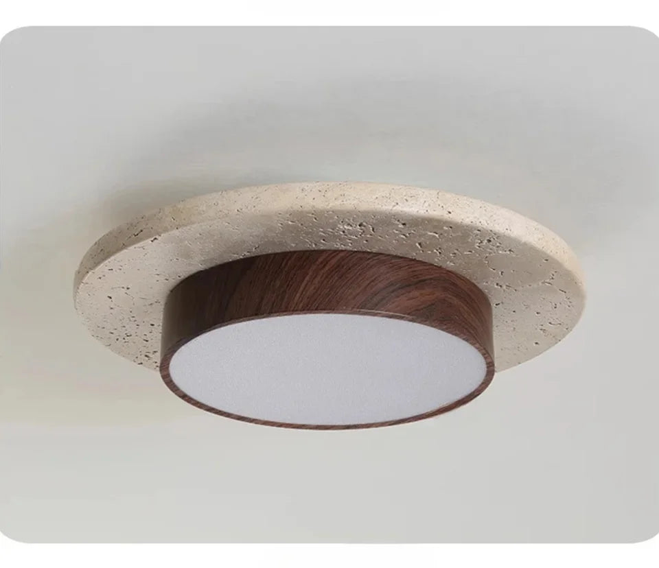 Retro Bedroom Ceiling Light Circular Stone LED Ceiling Lamp Walnut/wooden Balcony Hallway Living Room Indoor Light — image 10
