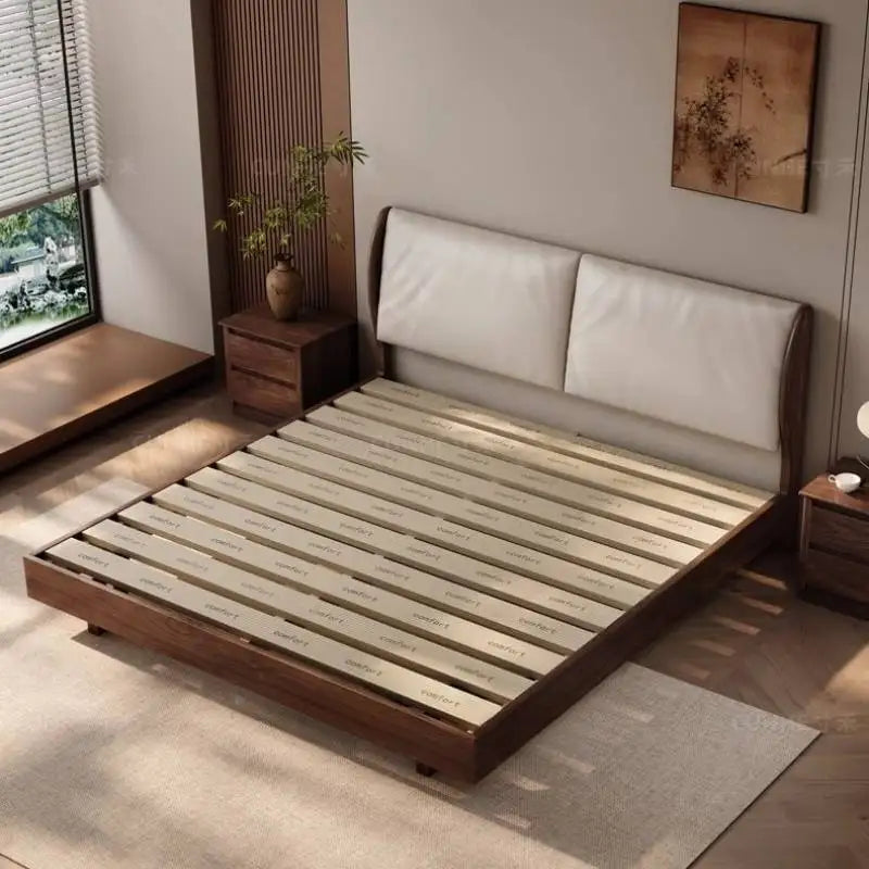 Japandi Walnut Platform Bed - Low Profile Solid Wood