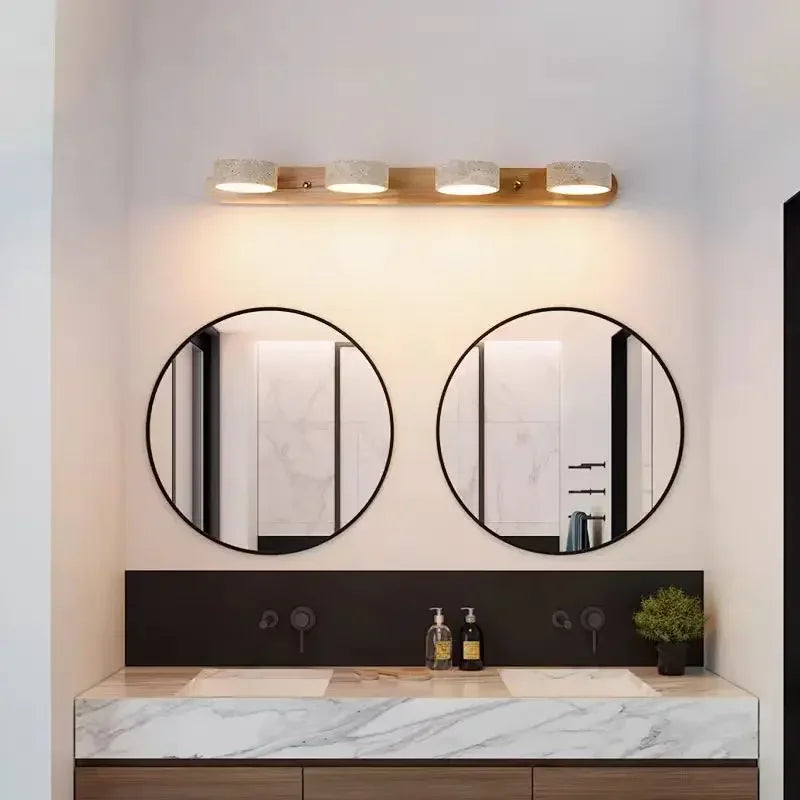 Rotatable limestone LED wall lamp with double-sided vanity mirror light