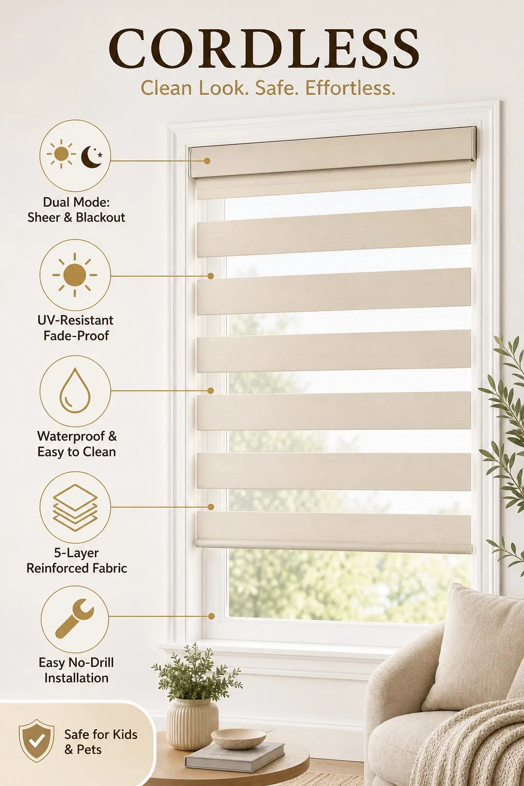 Zebra Blind Day Night Dual Sheer Blackout Roller Shade Window Treatment Custom Size Living Room Bedroom Waterproof UV Resistant — image 14