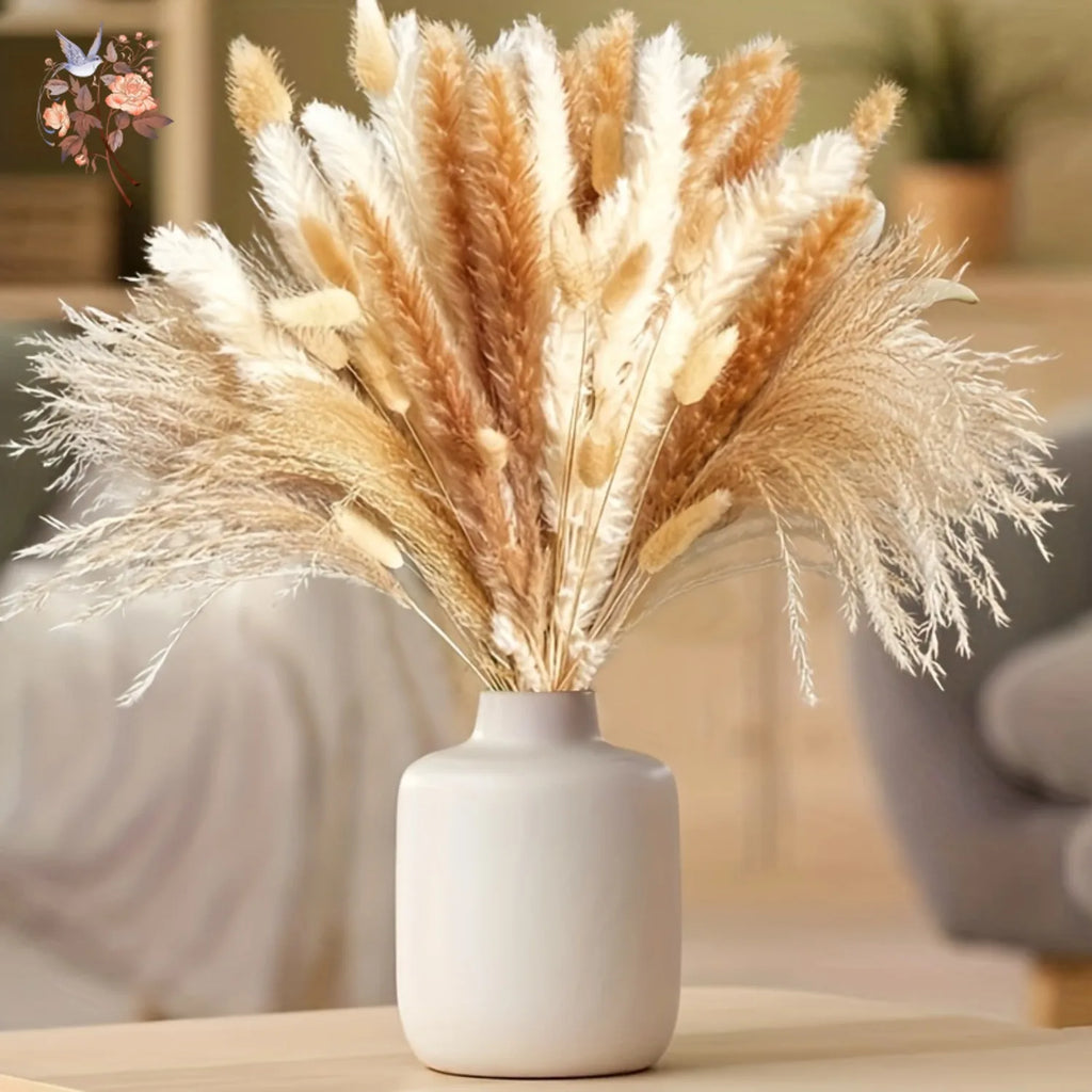 Natural Pampas & Rabbit Tail Grass Bouquet — Boho Table Decor