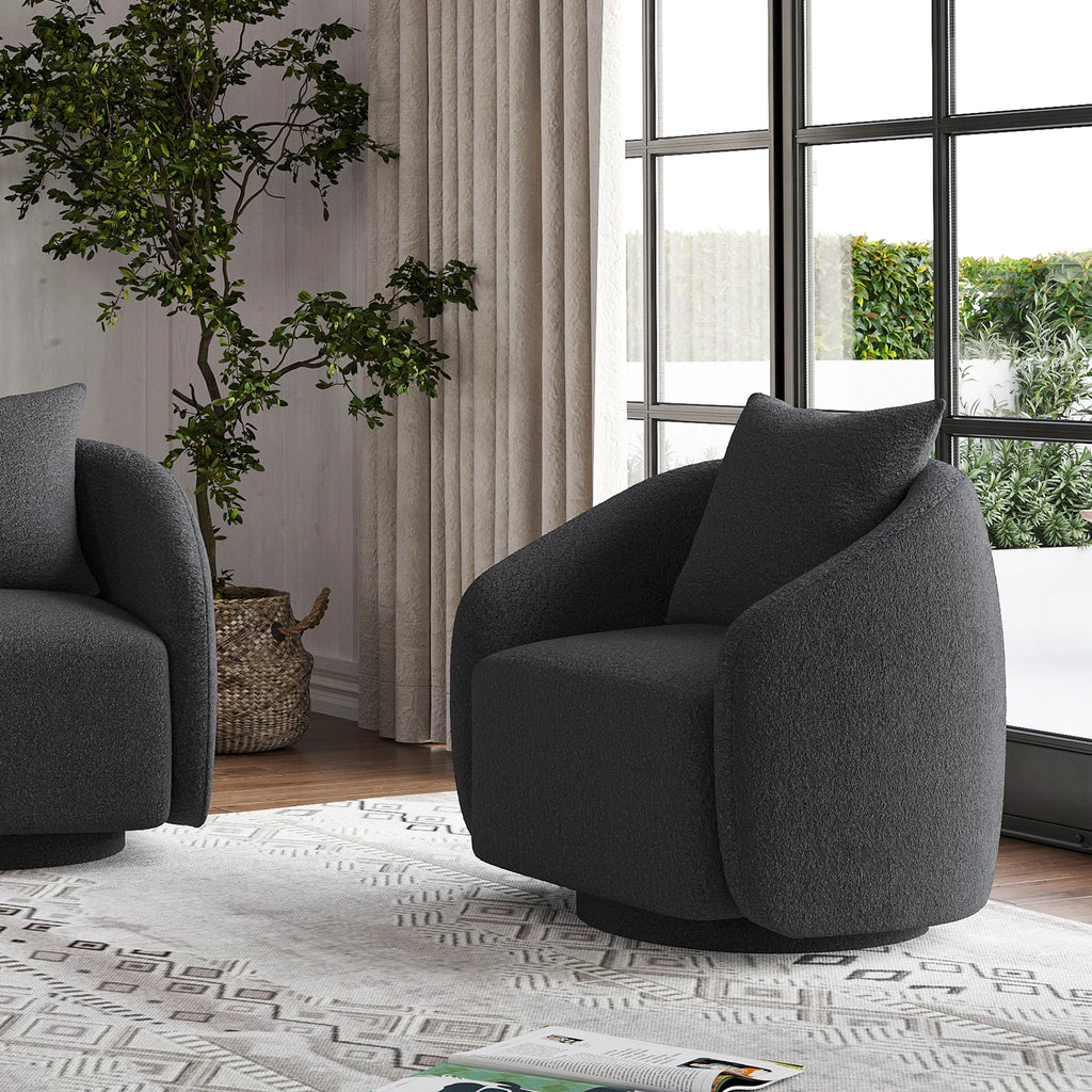 Swivel Barrel Chair with Back Pillow — Teddy Fabric Accent Chair