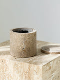 Travertine Cotton Swab Holder — Round Marble Jar, 3.5"