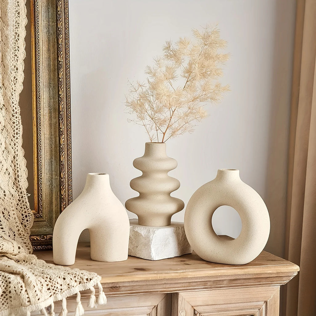 Bohemian Ceramic Vase Set — Black, White & Yellow