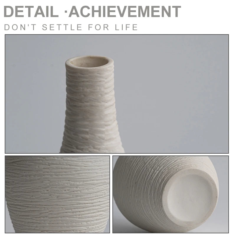 Narrow-Mouth Nordic Ceramic Vase — Beige & Grey