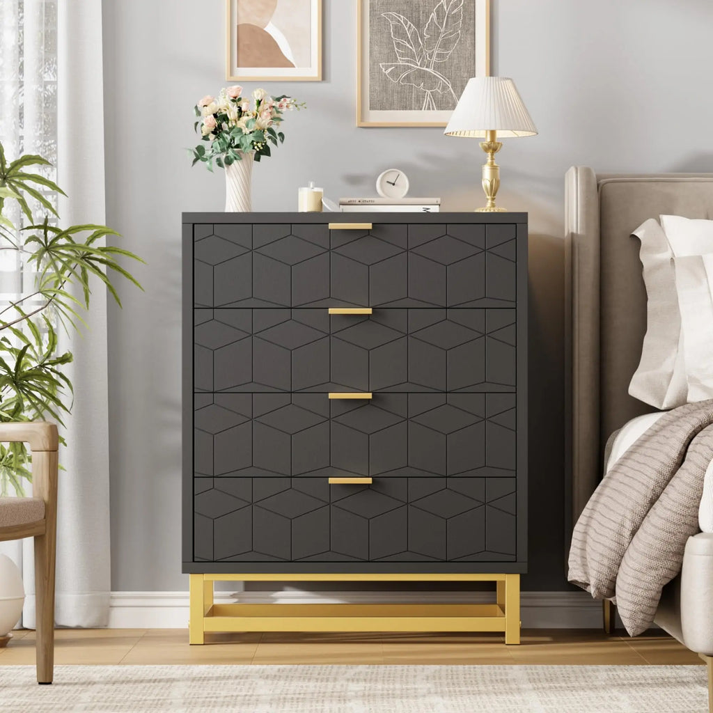 Modern 4-Drawer Dresser — Gold Metal Handles