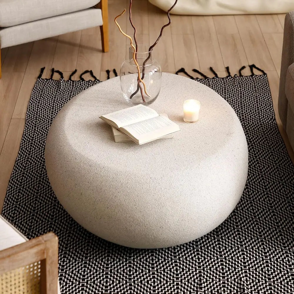 Oval stone coffee table — close-up finish detail