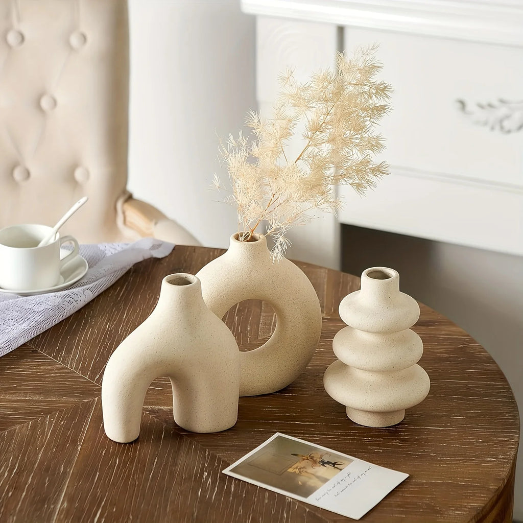 Bohemian Ceramic Vase Set — Black, White & Yellow
