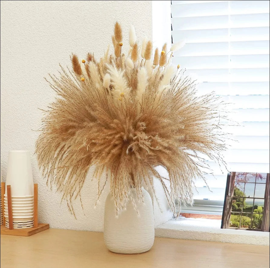 Natural Pampas & Rabbit Tail Grass Bouquet — Boho Table Decor