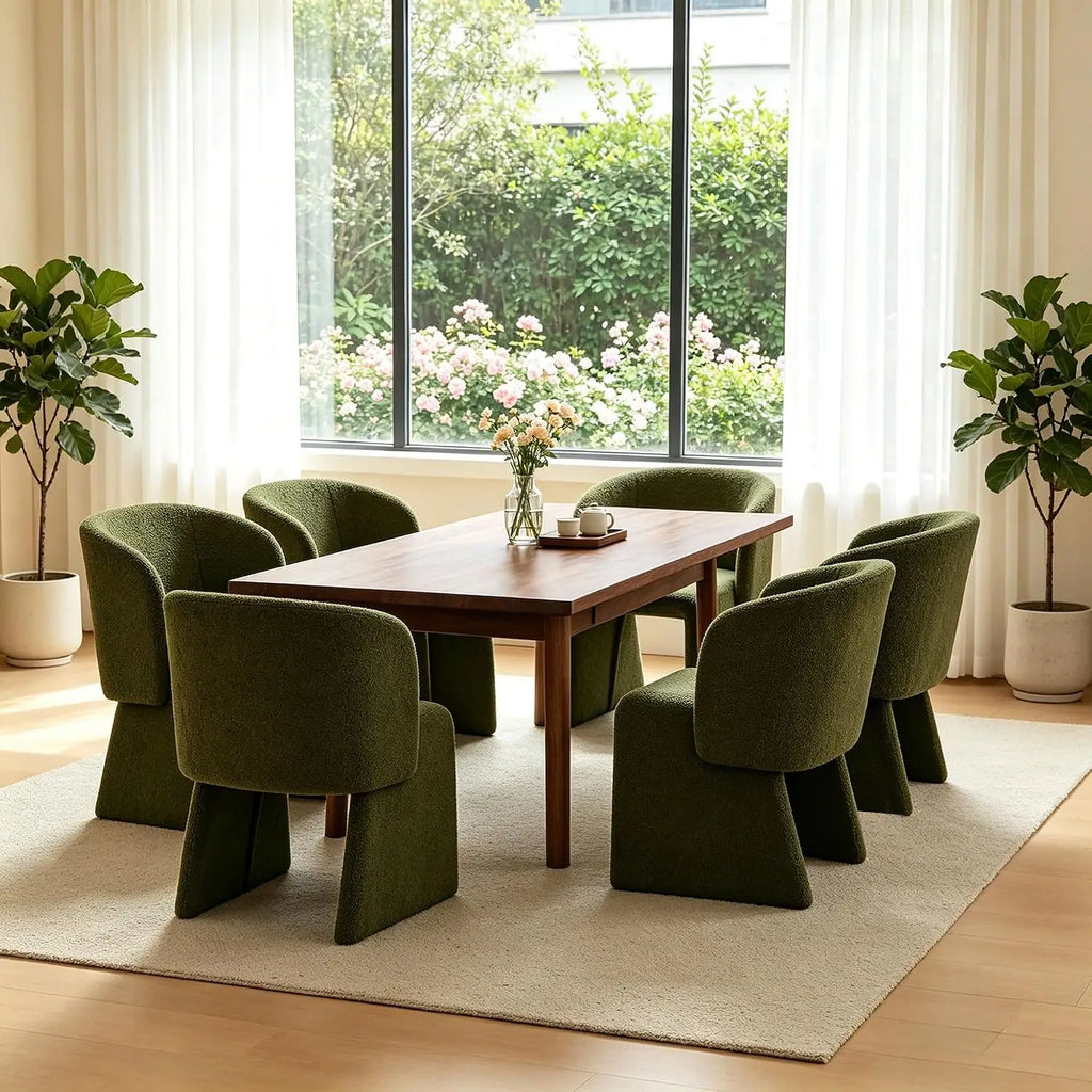 Mid-century upholstered dining arm chair with curved backrest