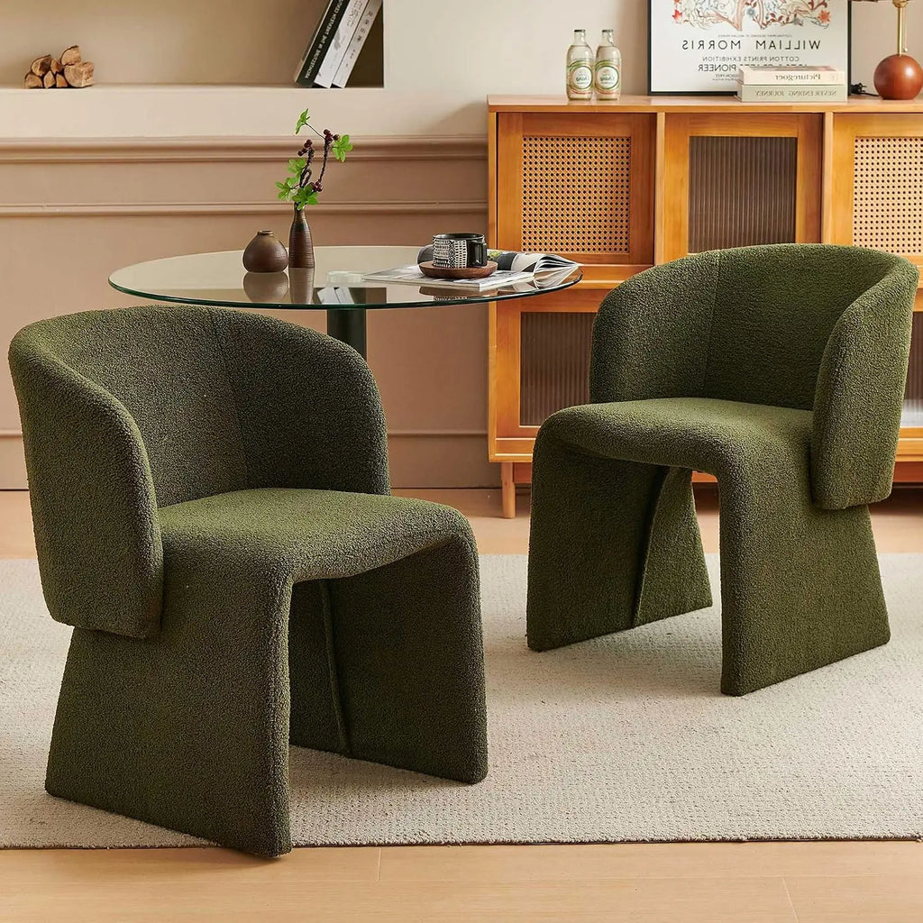 Mid-century upholstered dining arm chair with curved backrest
