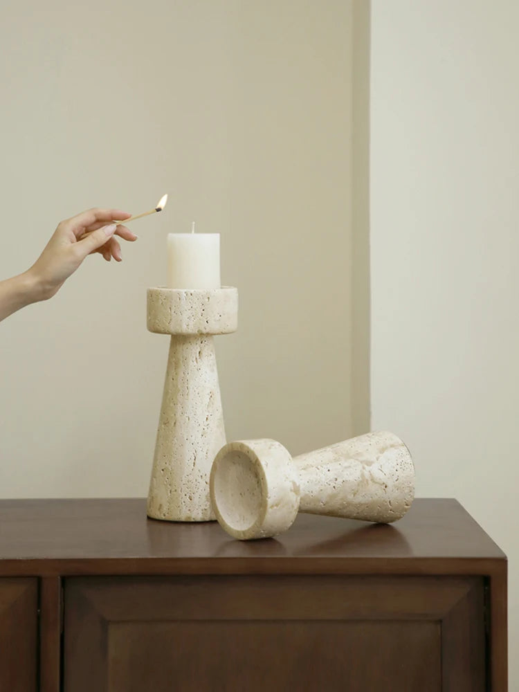 Travertine Candlestick Holder — Handmade Taper Stand