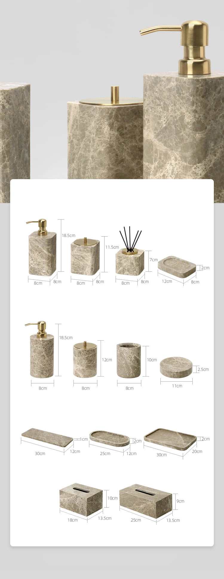 Emperador Marble Bathroom Accessory Set — 8-Piece