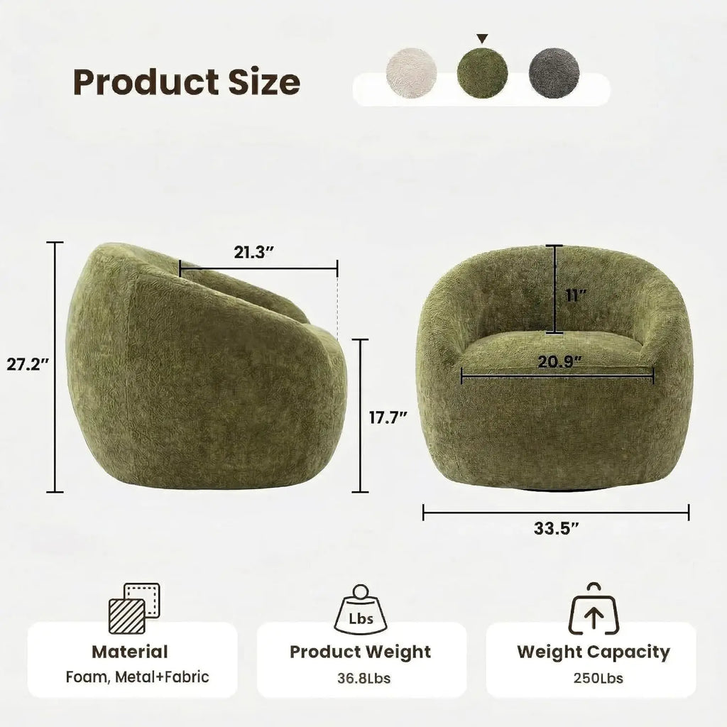 Green Boucle Oversized Swivel Chair — 360° Base