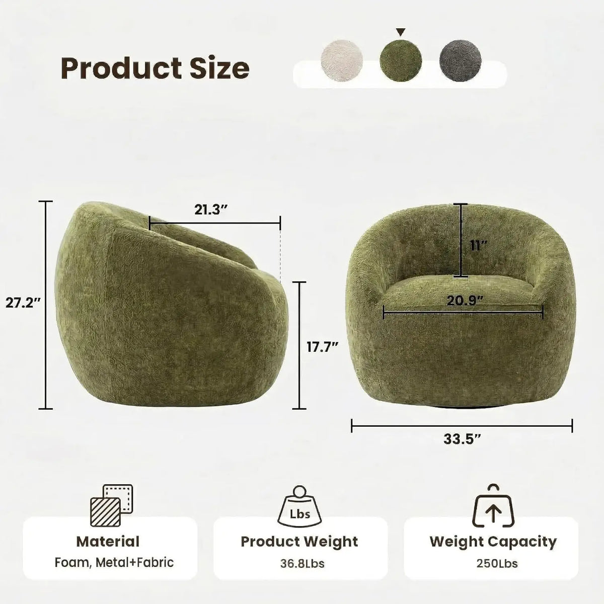 Green Boucle Oversized Swivel Chair — 360° Base