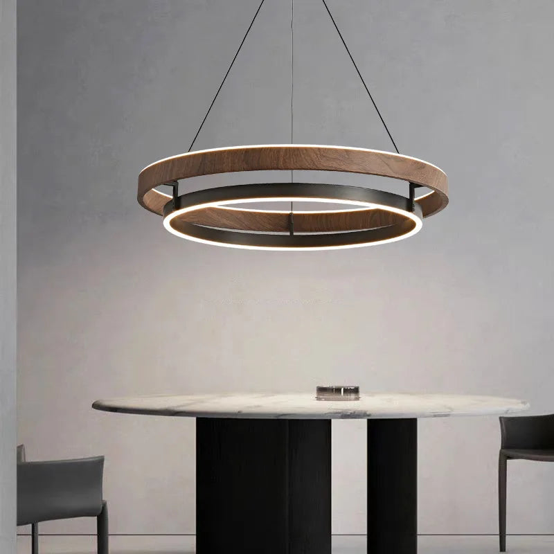 Italian Designer High-end LED Ceiling Chandelier Lamp Walnut Metal Pendant Light Home Decoration for Dinning Living Room Counter — room setting