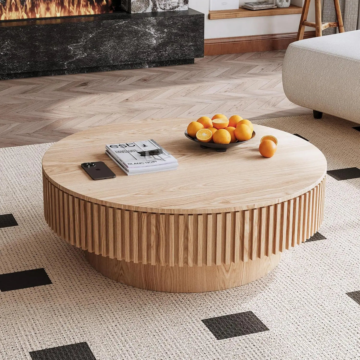 Round Storage Coffee Table - Modern Walnut