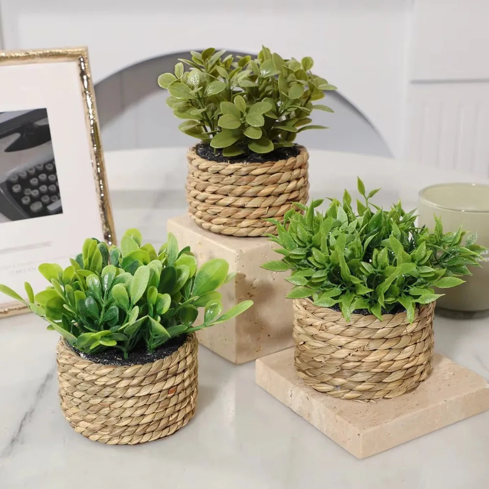Green Artificial Potted Plant 11cm Woven Artificial Plants Plastic Leaf Eucalyptus Grass Artificial Decorations Home Decor — main view