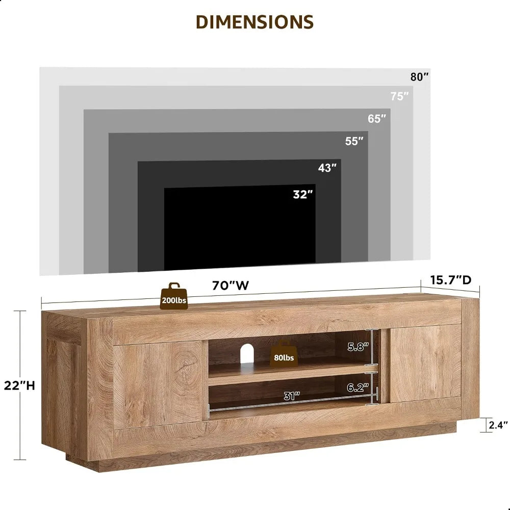 OKD thick block TV stand in light knotty oak finish