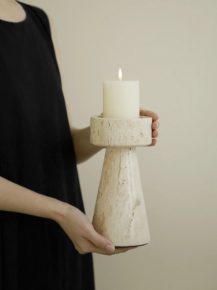 Travertine Candlestick Holder — Handmade Taper Stand