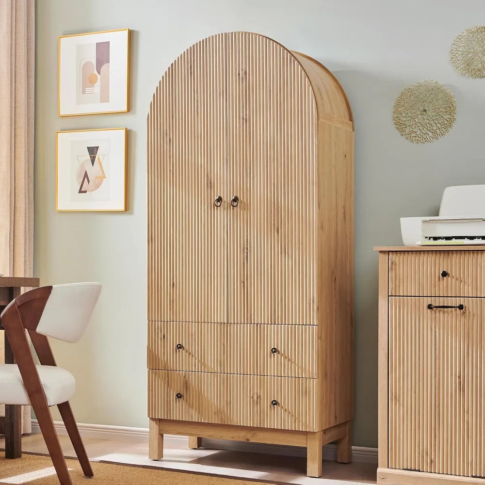 71" Arched Fluted Bathroom Storage Cabinet — Natural