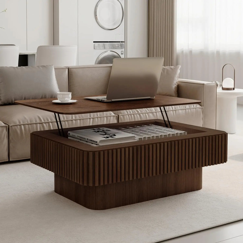 Rectangle Fluted Lift-Top Coffee Table with Storage