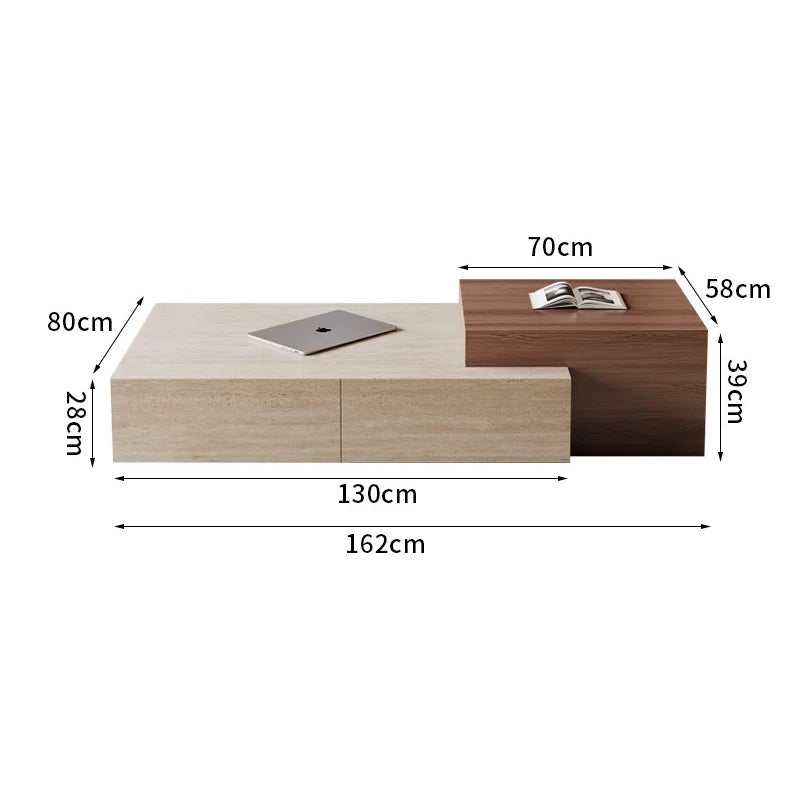 Sculptural Wabi-Sabi Coffee Table - Travertine & Walnut