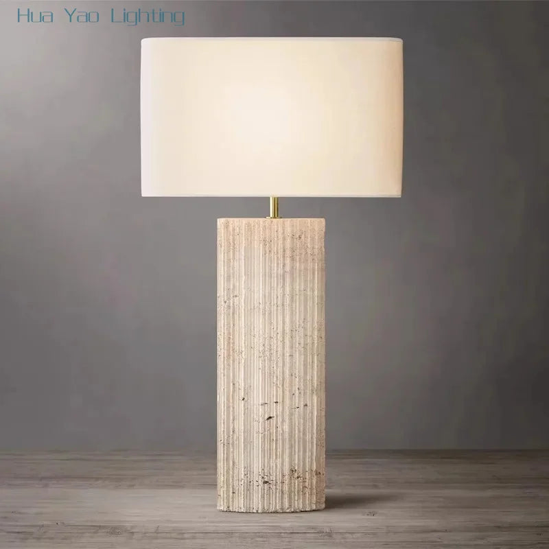 Natural cave stone table lamp with fabric shade