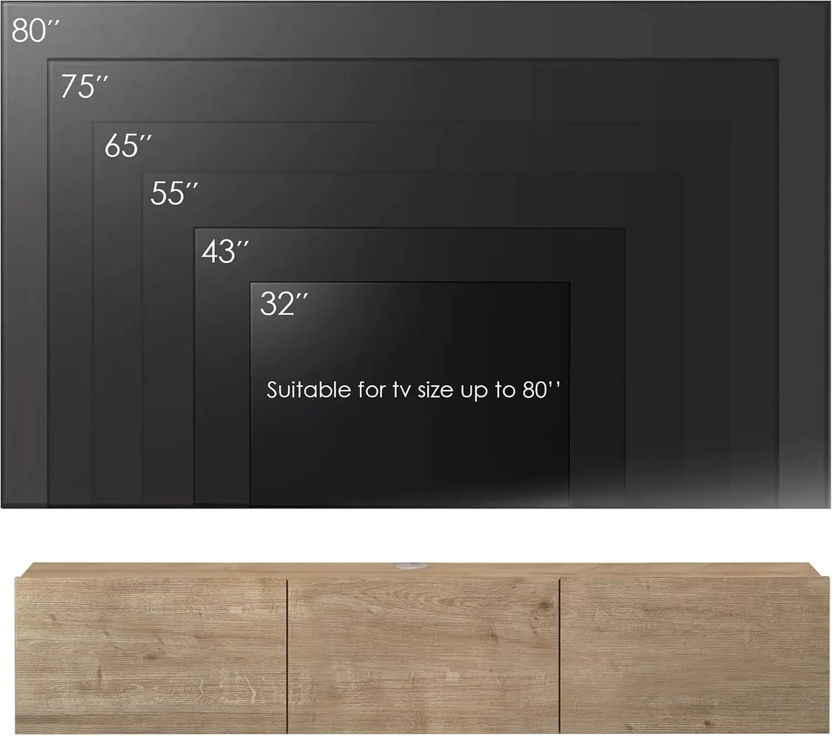 63" Floating TV Stand — Wall Mounted for 65"-80" TVs, Oak