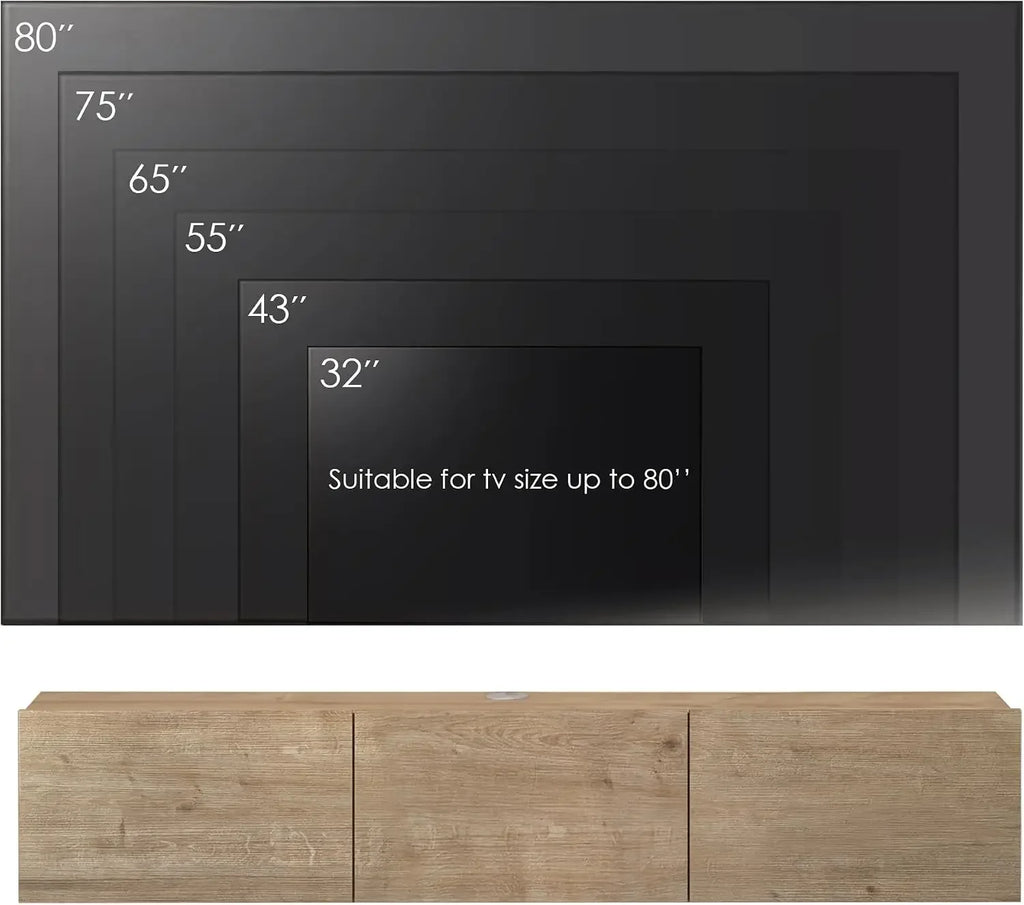 63" Floating TV Stand — Wall Mounted for 65"-80" TVs, Oak