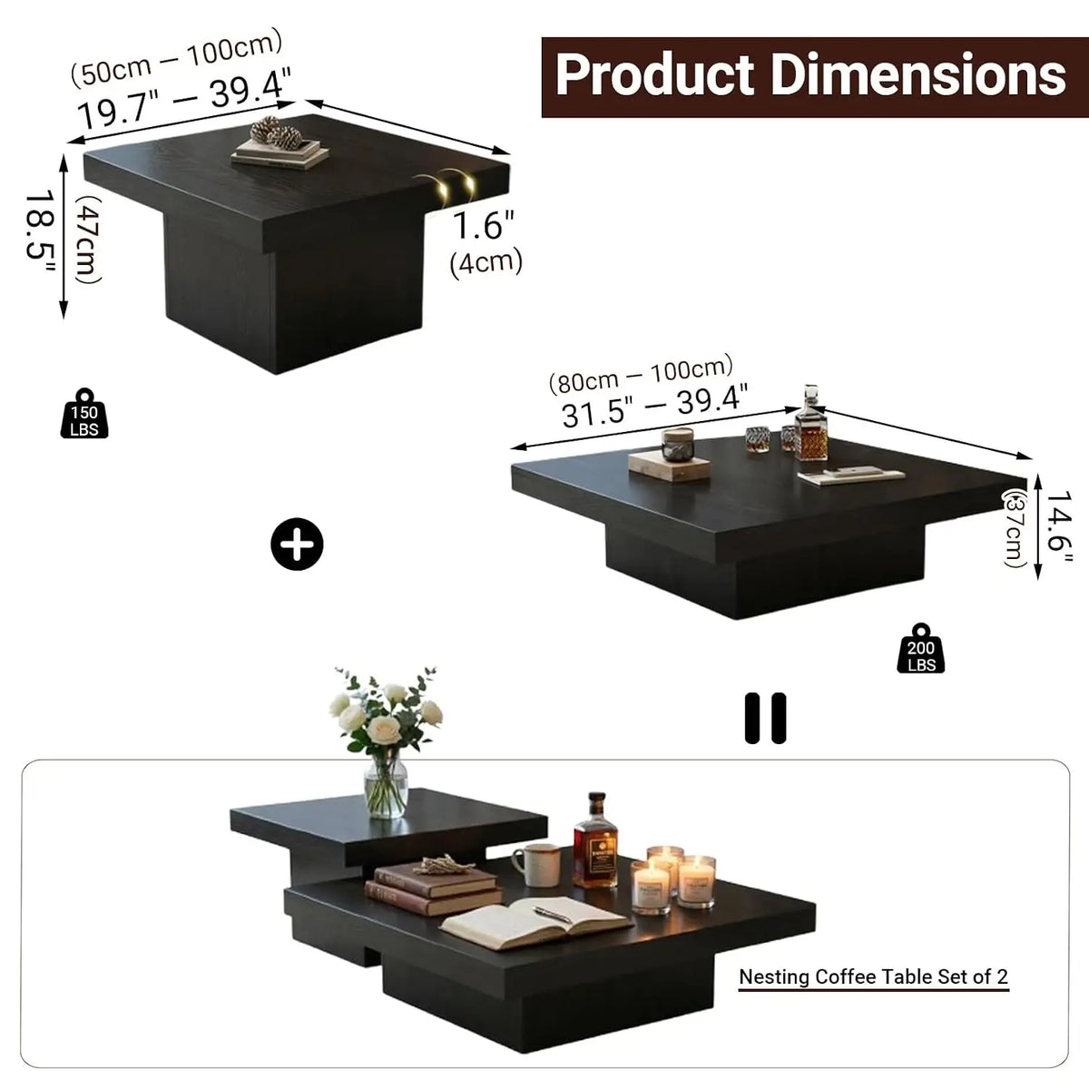 Rustic Nesting Coffee Tables - Stackable Pair