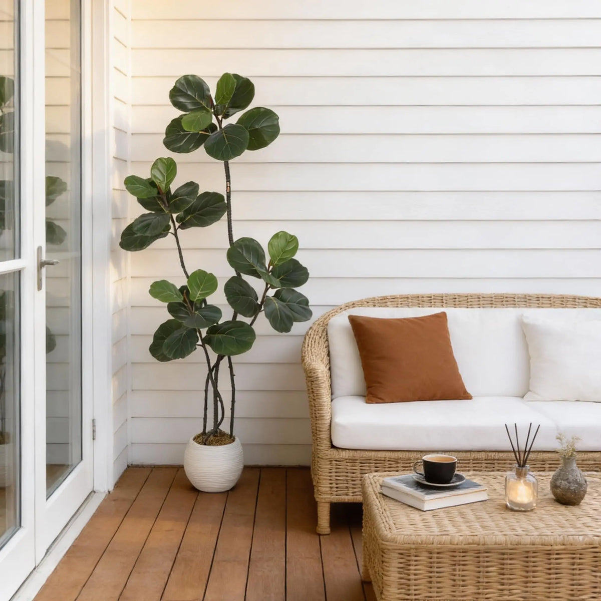 GarveeLife Artificial Ficus Lyrata — White Pot, S-Shape Trunk