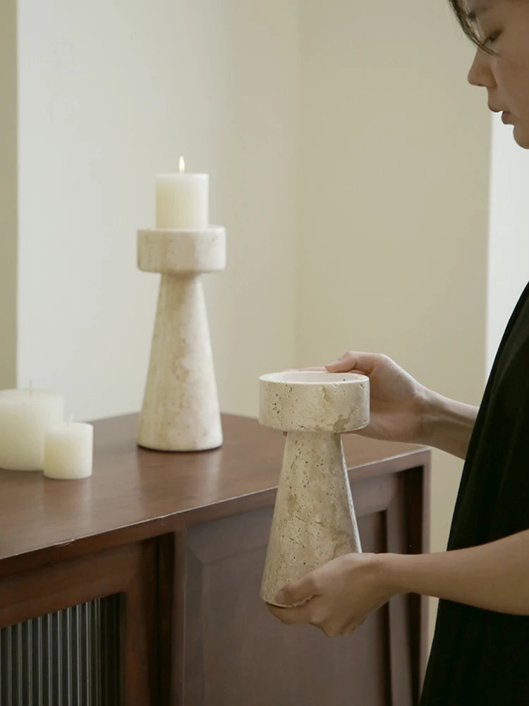 Travertine Candlestick Holder — Handmade Taper Stand