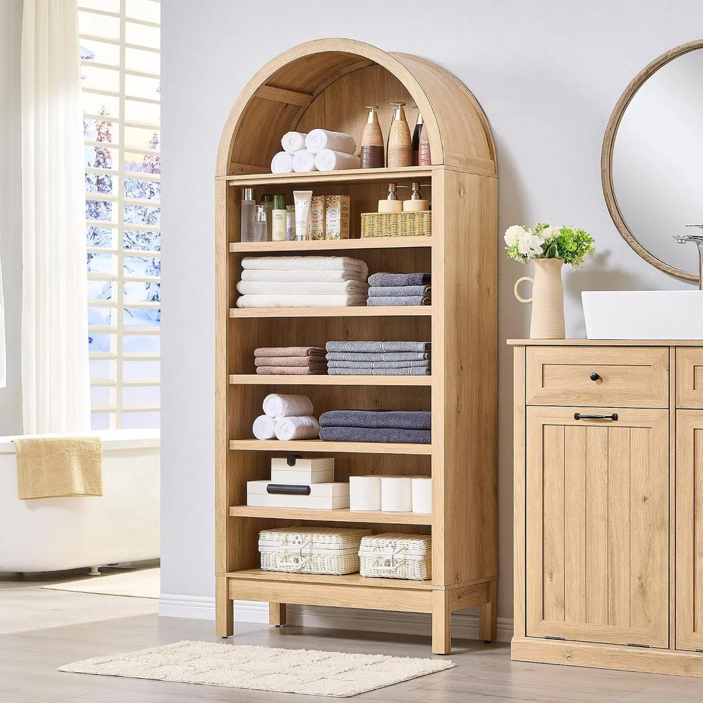 71" Tall Arched Bookshelf — 7-Tier Bookcase