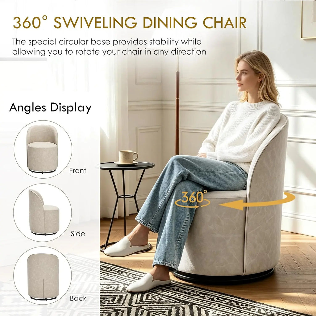 360-degree swivel faux leather barrel dining chair