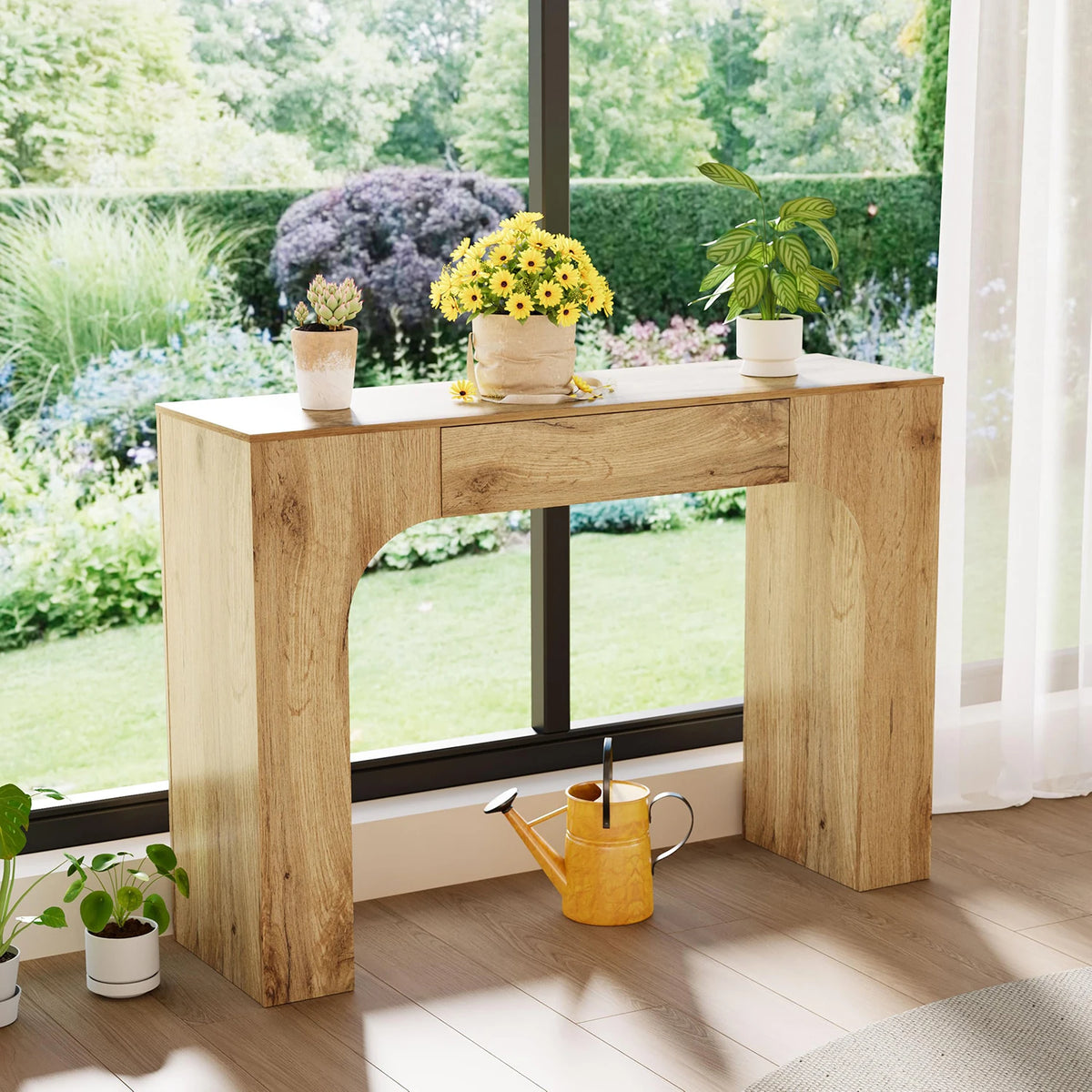 Farmhouse console table with drawer for narrow entryway