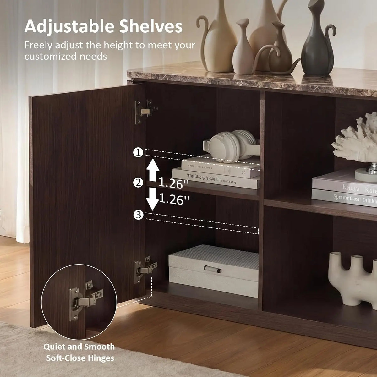 Fluted TV Stand with Faux Marble Top — 70"