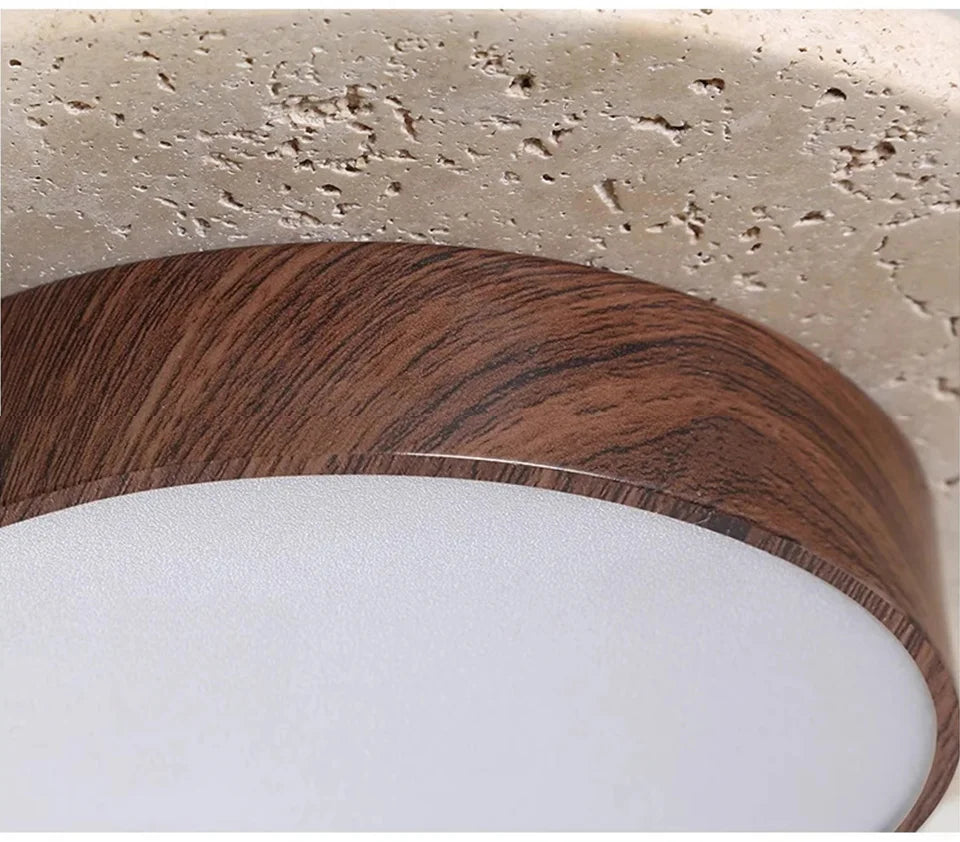 Retro Bedroom Ceiling Light Circular Stone LED Ceiling Lamp Walnut/wooden Balcony Hallway Living Room Indoor Light — image 14