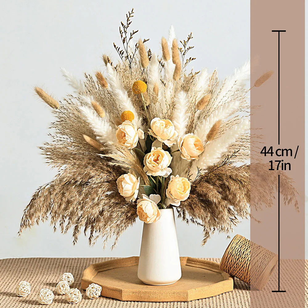 Faux Peony & Pampas Mix Bouquet — Dried-Look Boho Centerpiece