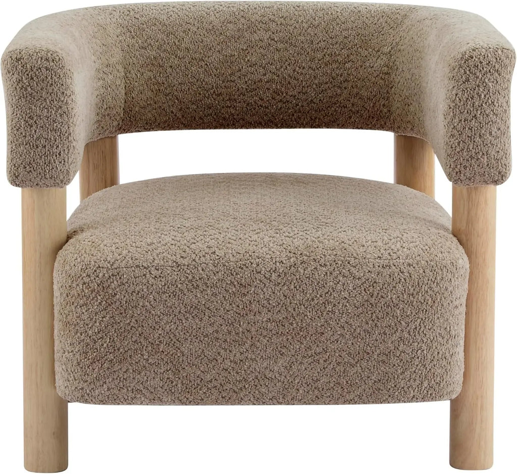 Light Camel Low-Profile Accent Chair — Boucle Reading Chair