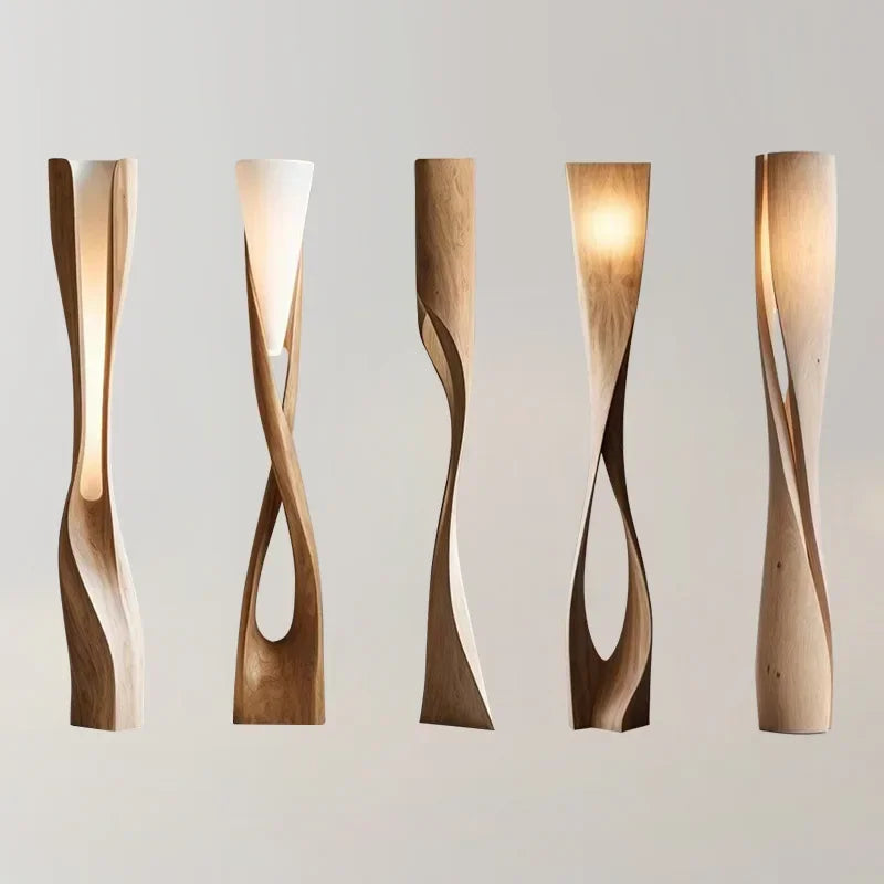 Handmade solid wood floor lamp with wabi-sabi design and LED light