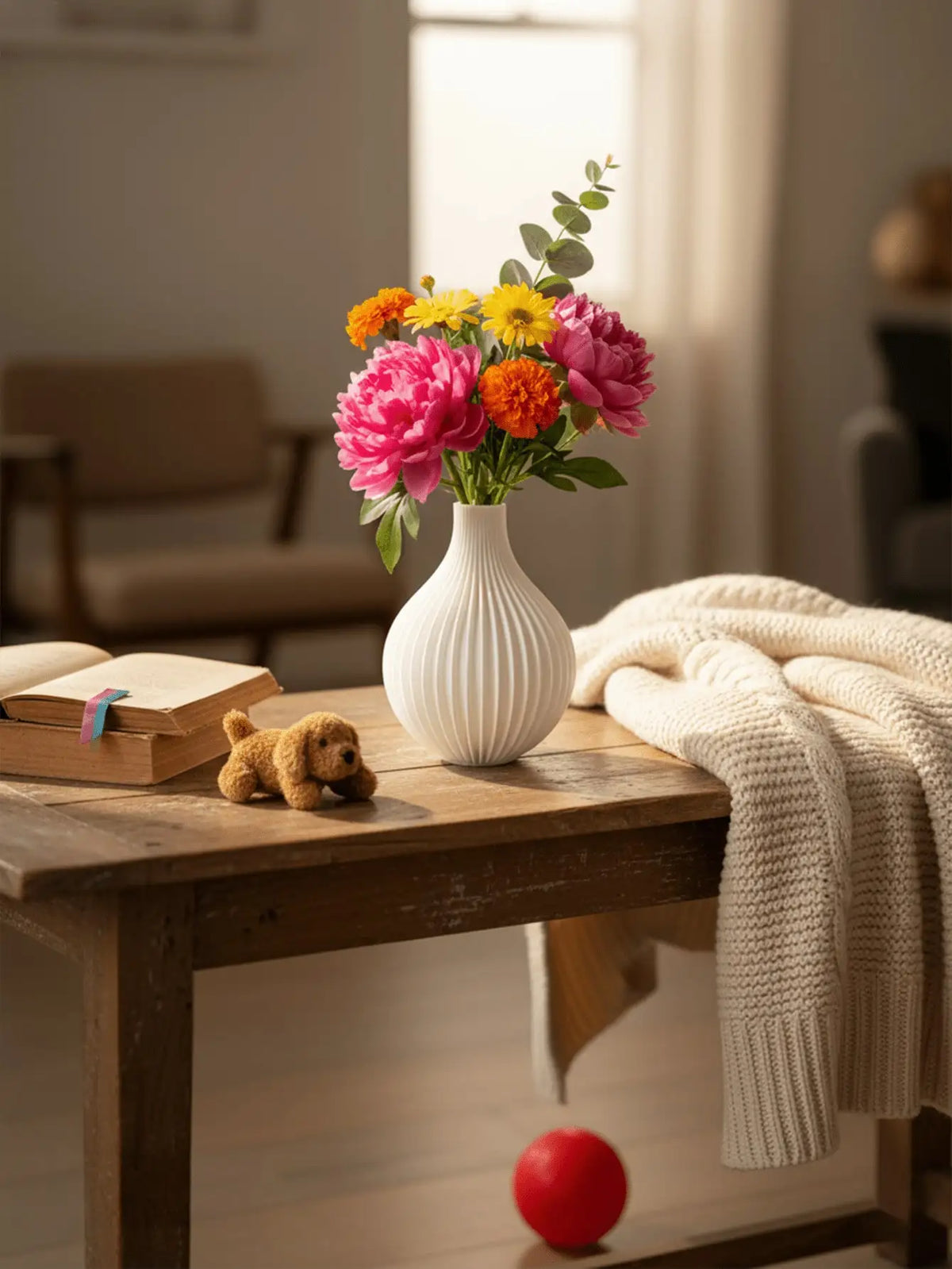 Ribbed Slender-Neck Vase — Matte Minimal