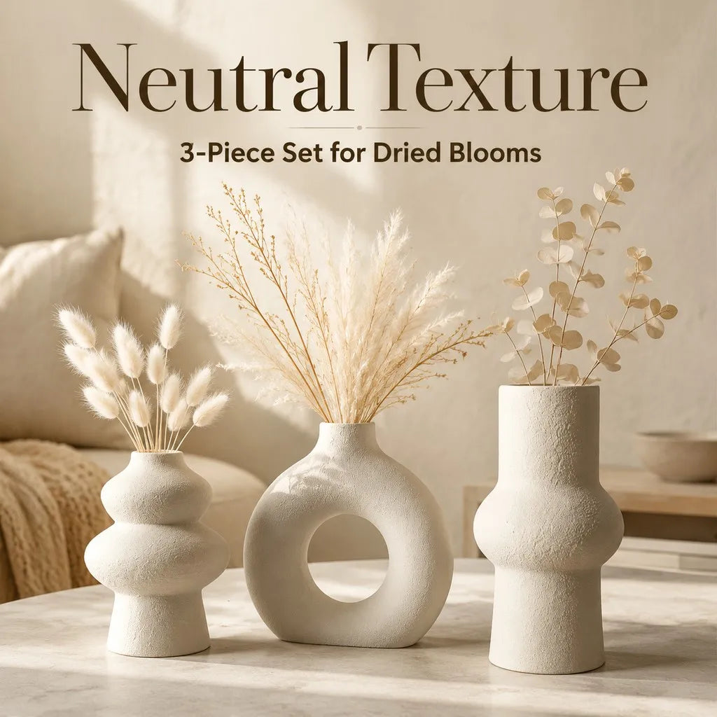 Hollow-Ring Textured 3-Piece Vase Set — Sand Grain PLA